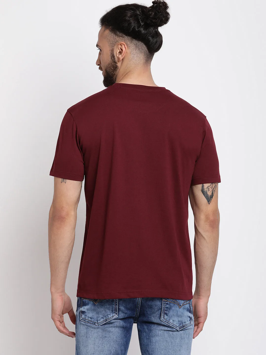 Men's Maroon  Round neck Half Sleeve T-Shirt with Print