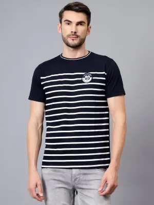 Men's Navy Blue Striped Round Neck Half Sleeve T-shirt