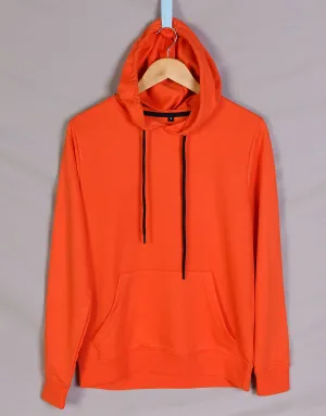 Men's Plain Winter Wear Terry Pull Over Hoodie-Orange