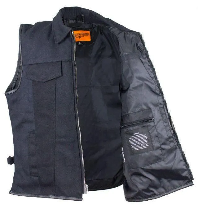 Mens Single Panel Canvas Motorcycle Vest With Gun Pockets, MV8010-CV-DL