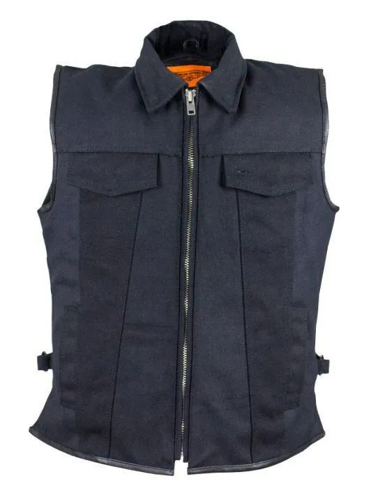 Mens Single Panel Canvas Motorcycle Vest With Gun Pockets, MV8010-CV-DL