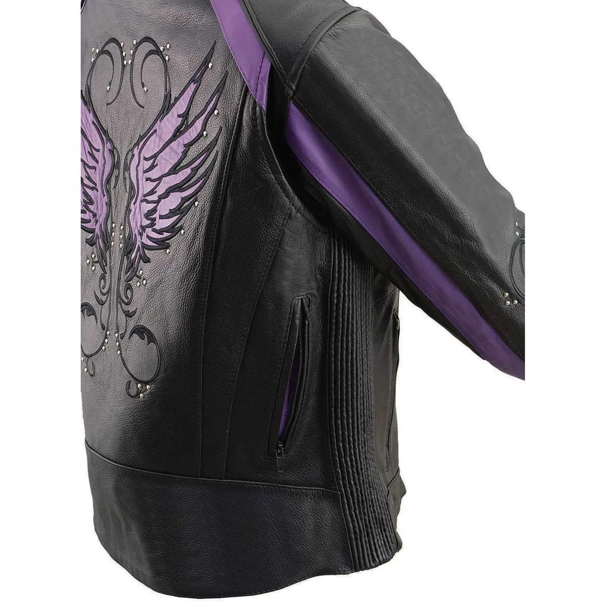 Milwaukee Leather X1952 Women's Black and Purple Embroidered and Stud Design Jacket