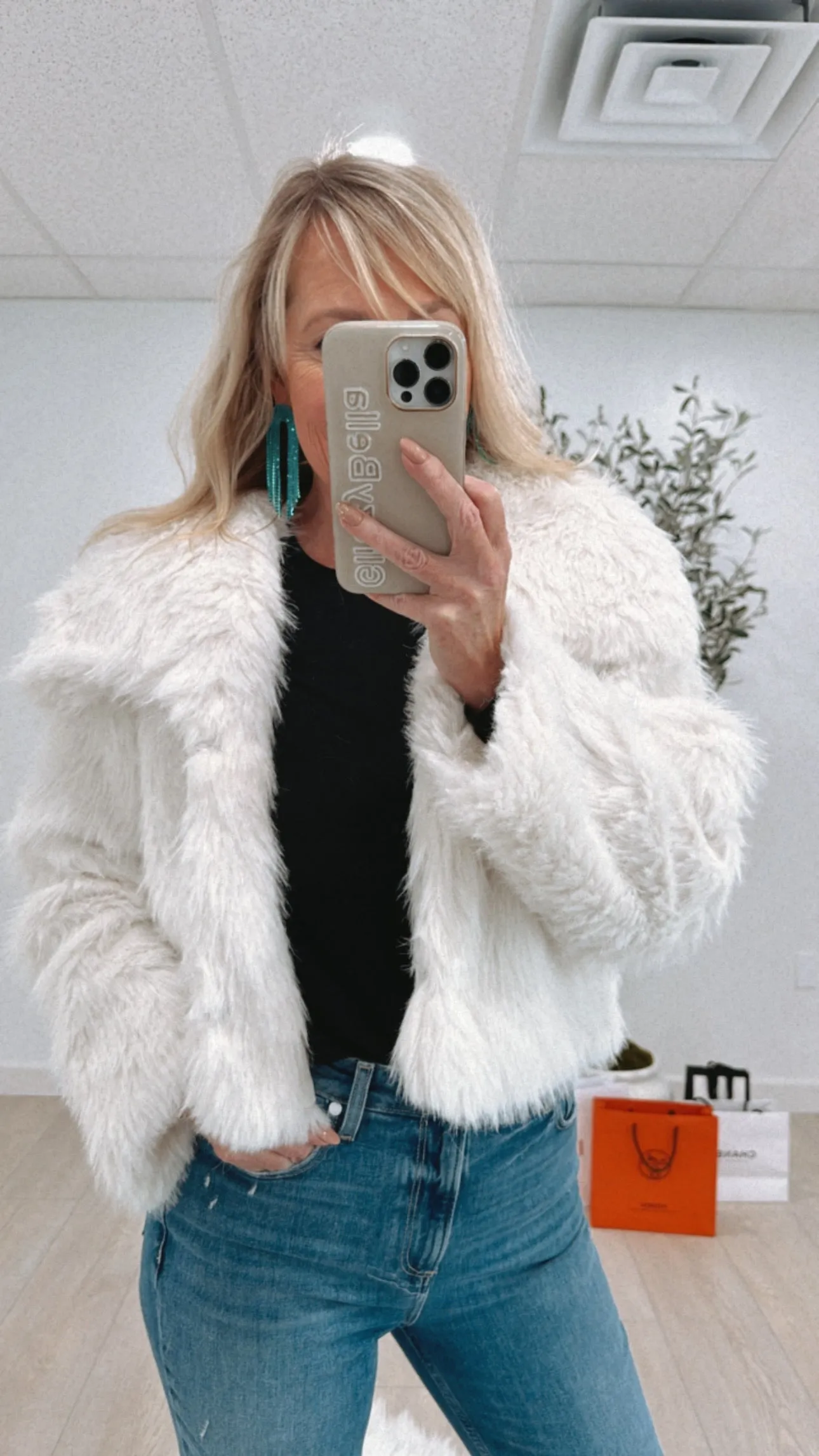 NEW!! Knock Out Cropped Faux Fur Jacket in Winter White