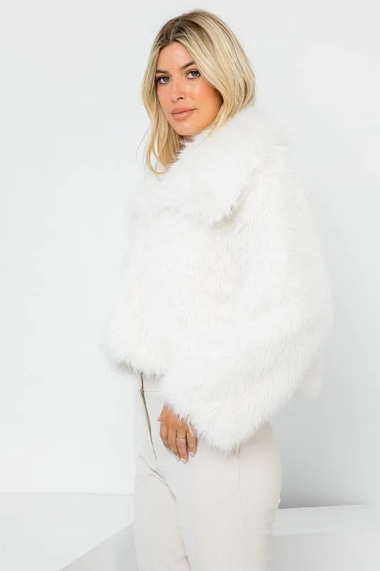 NEW!! Knock Out Cropped Faux Fur Jacket in Winter White