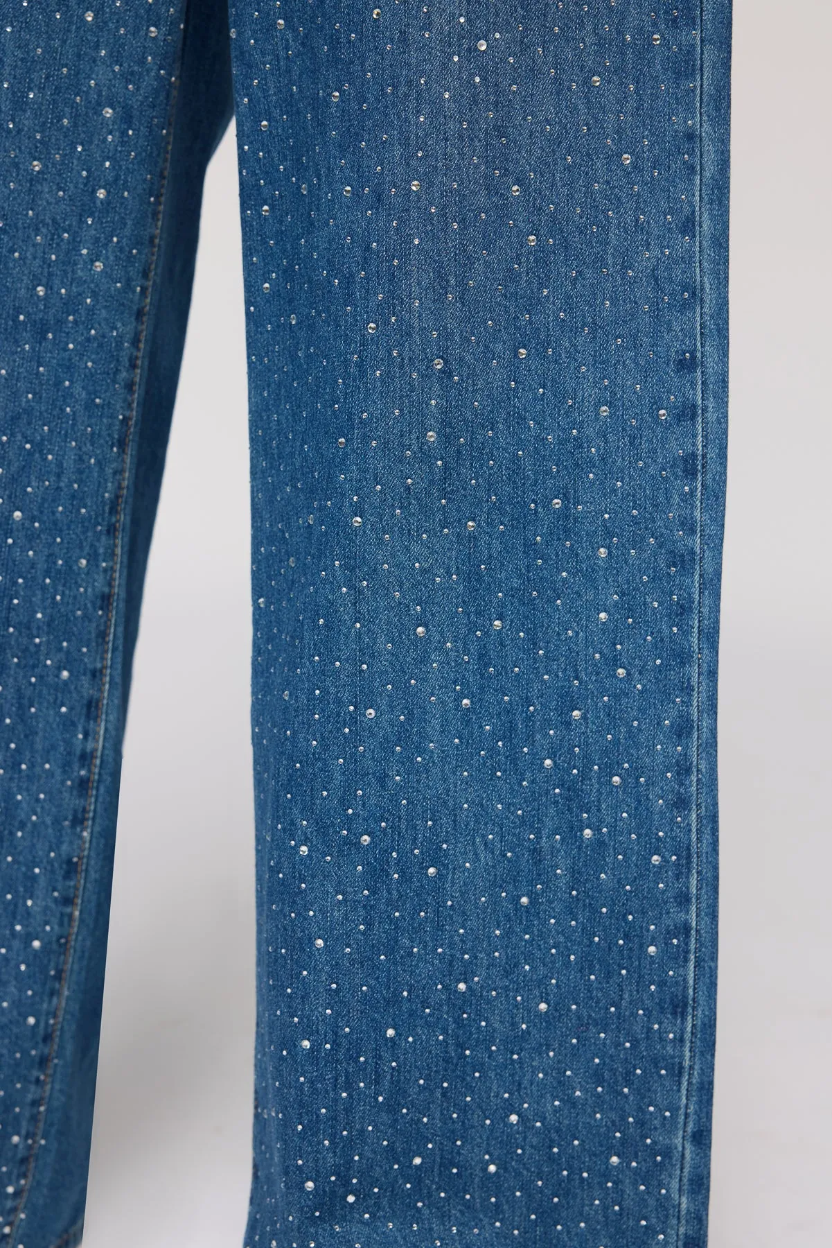 Obsidian Blue Embellished Denim Korean Pants