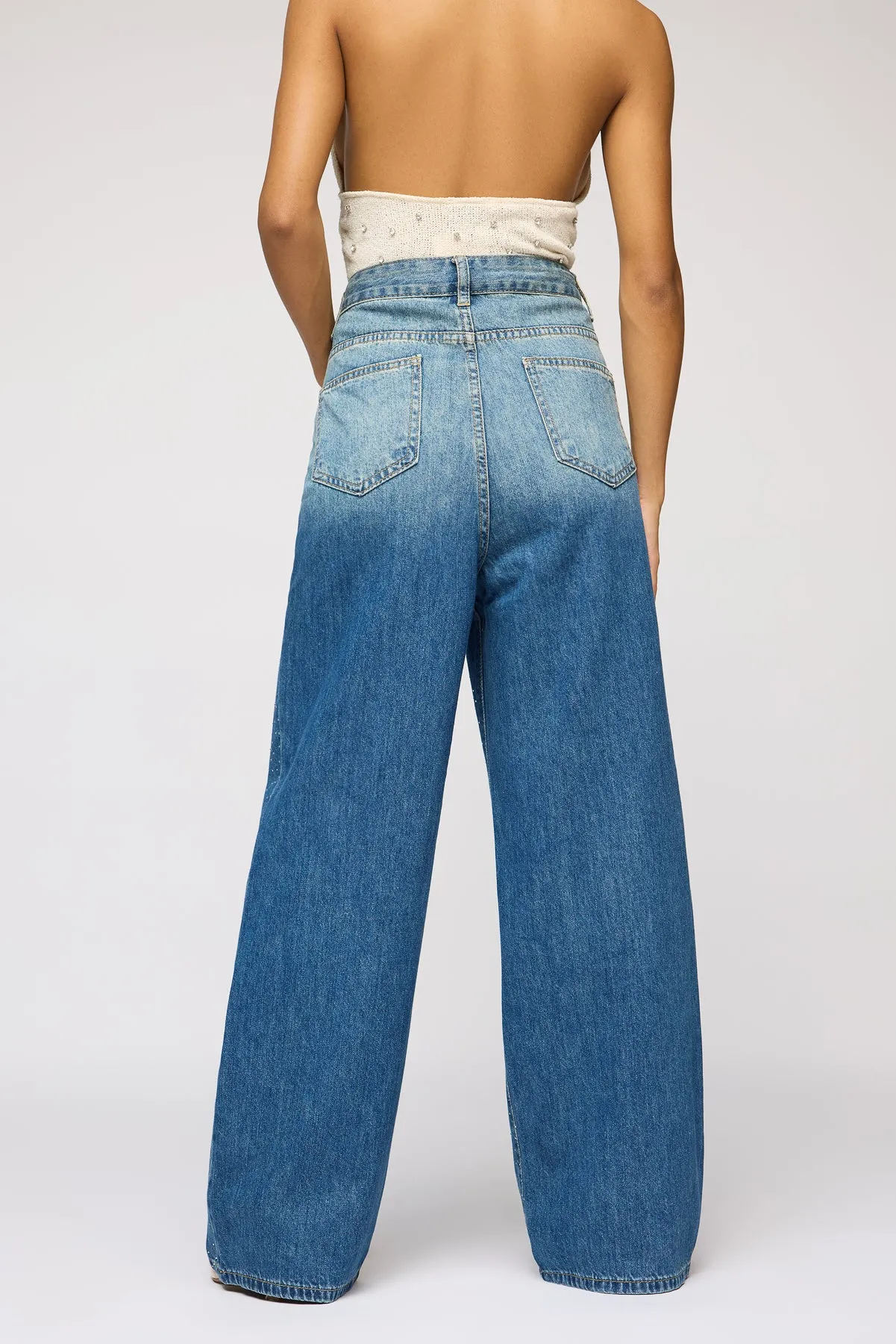 Obsidian Blue Embellished Denim Korean Pants