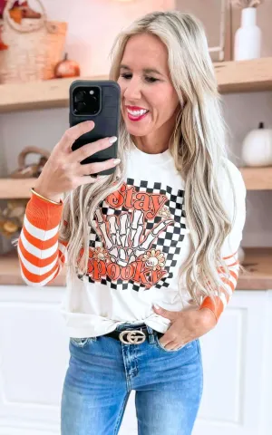 Orange Cream Striped V-Neck Sweater - DEAL