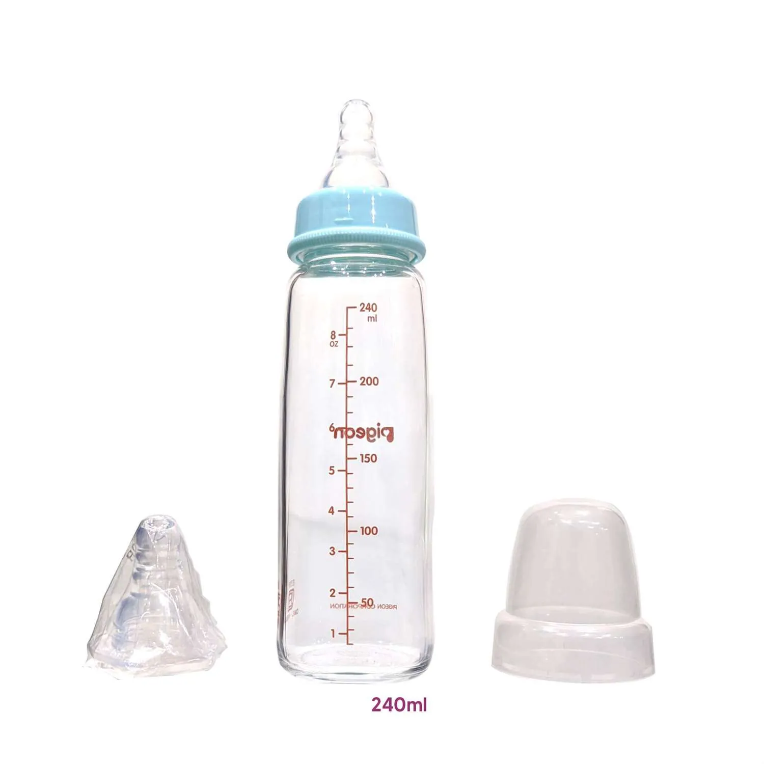 PIGEON Glass Feeding Bottle Narrow Neck Square Base Flexible 240ml 9 m Age