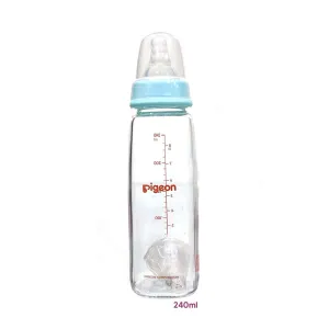 PIGEON Glass Feeding Bottle Narrow Neck Square Base Flexible 240ml 9 m Age