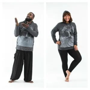 Plus Size Unisex Tree of Life Hoodie in Silver on Black