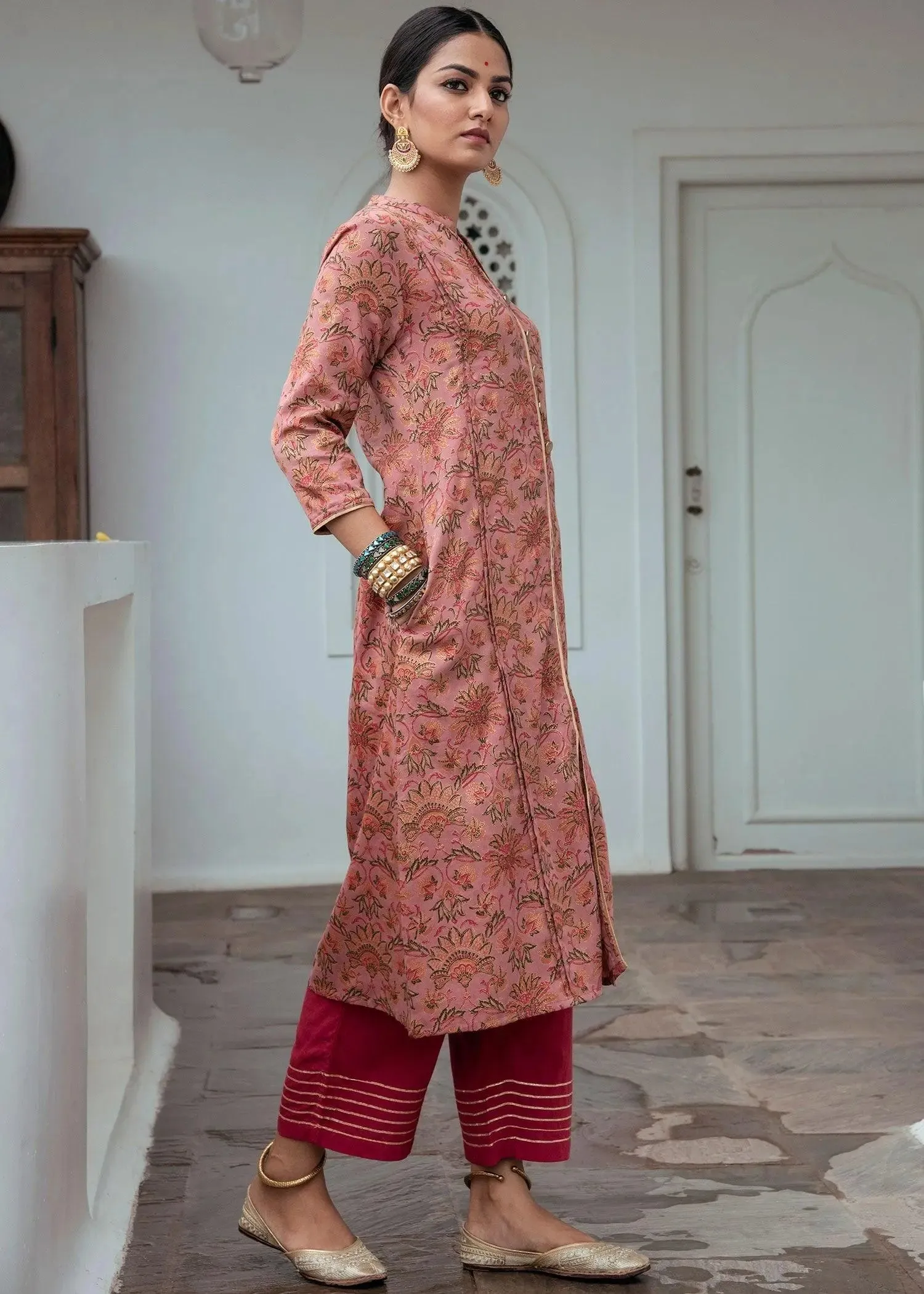 Puja Rose Pink Straight Gota Pants