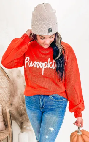 Pumpkin Letter Embosed Sweater Top - Final Sale