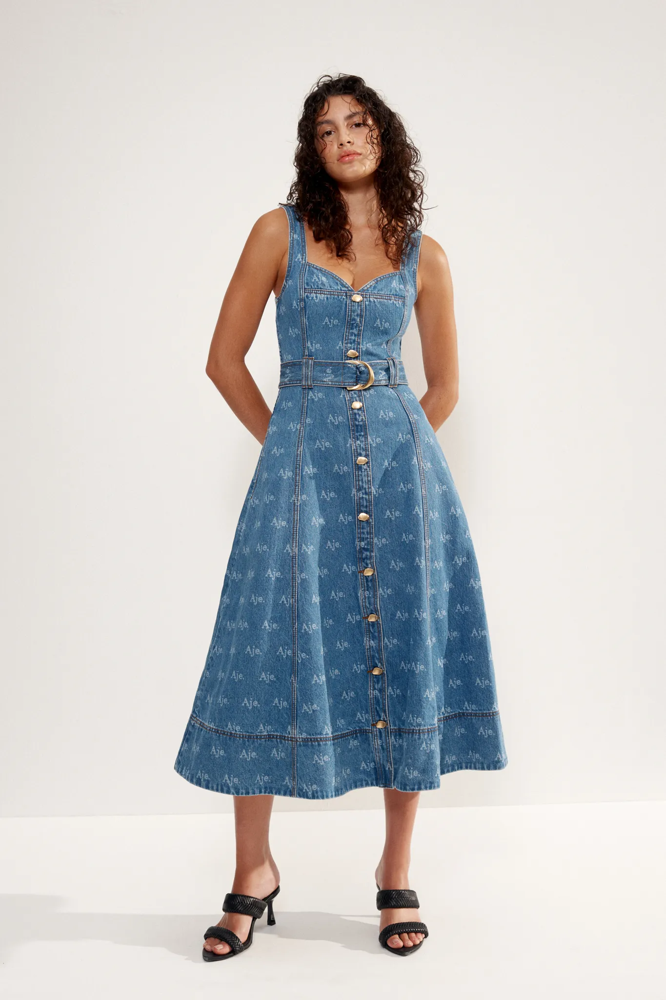 Ratio Logo Denim Midi Dress