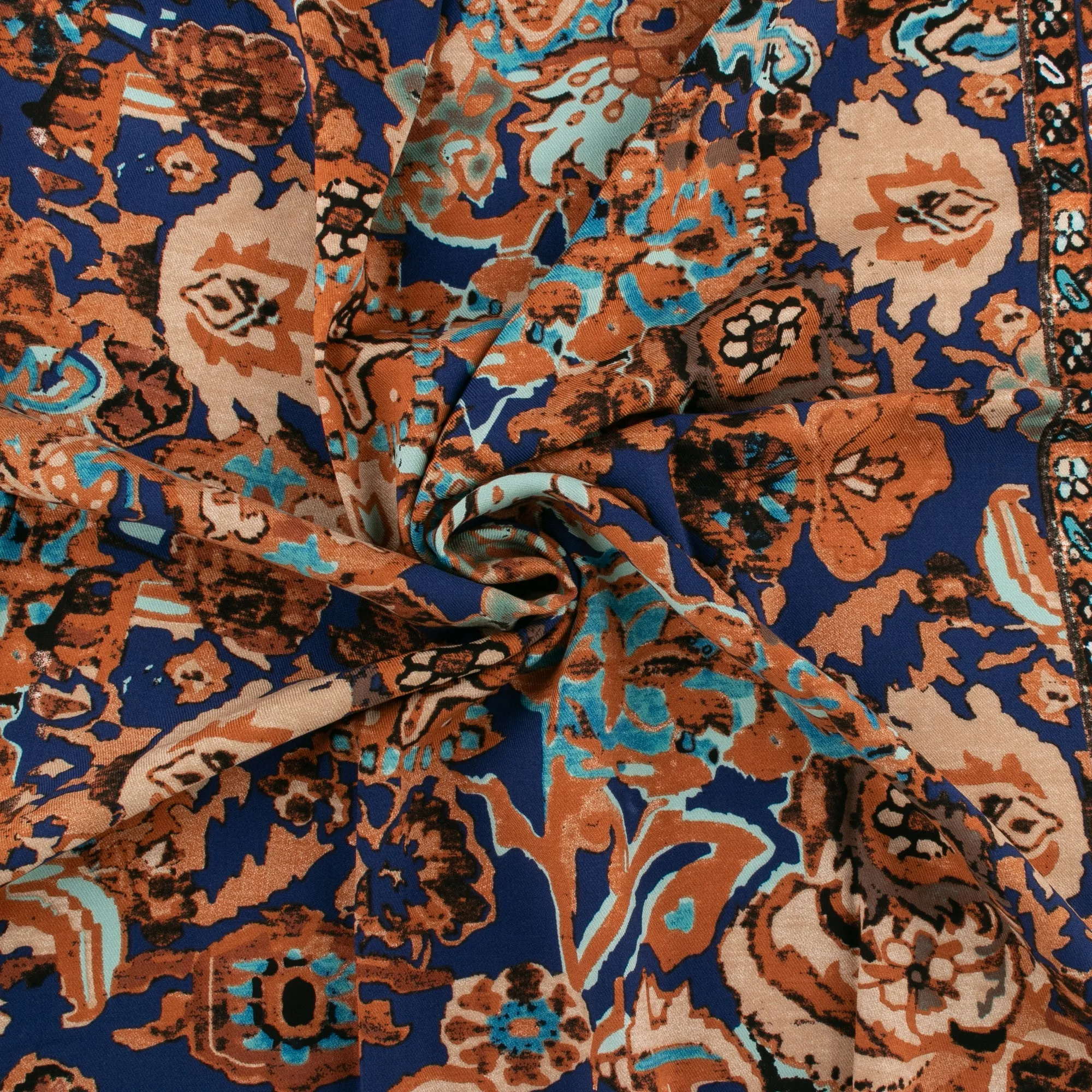 Rayon Twill - BOHO - Abstact border - Blue