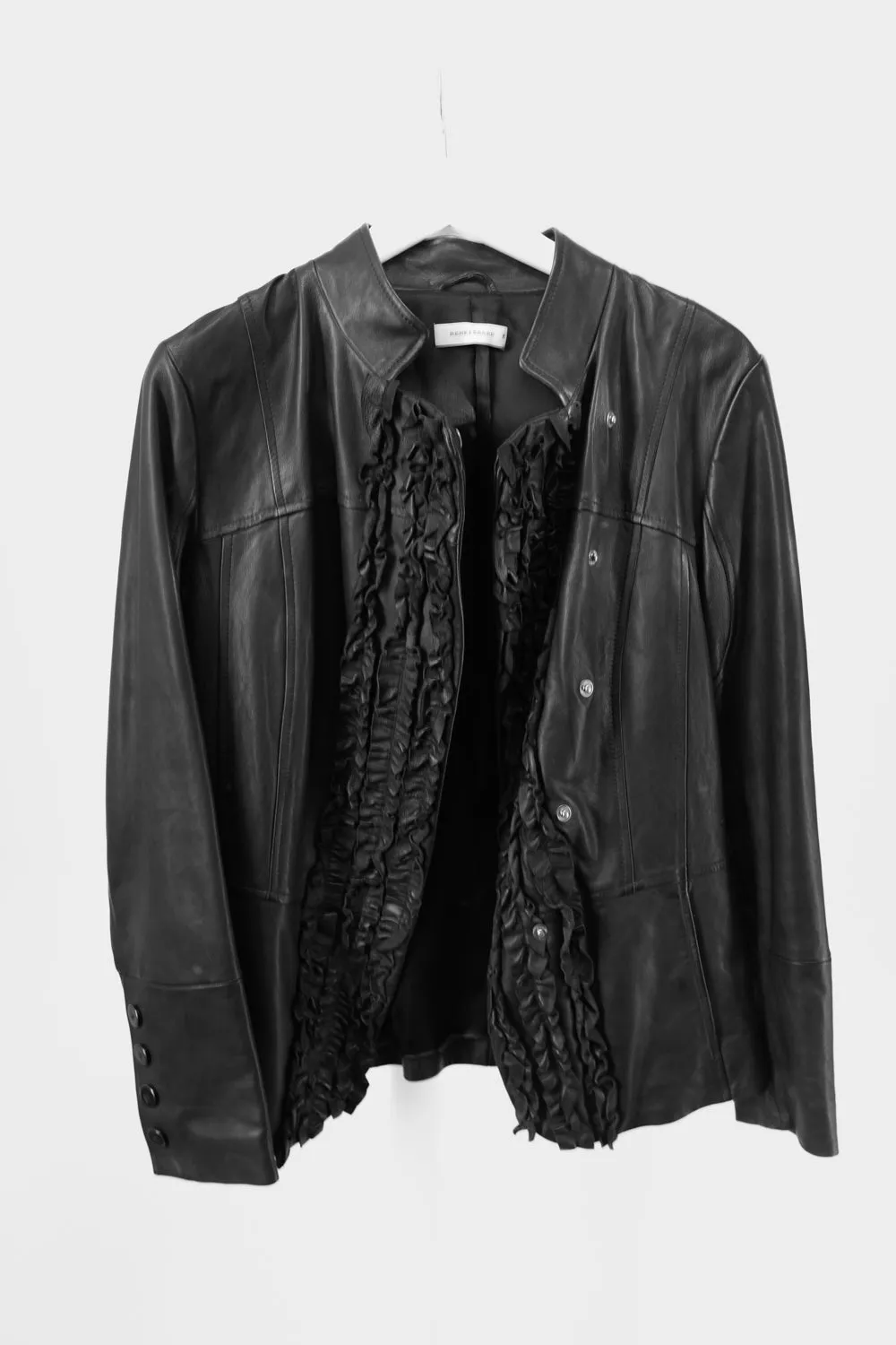 RENÉ LEZARD BLACK VOLANTS LEATHER JACKET