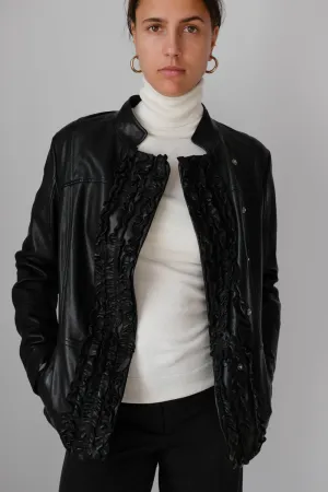 RENÉ LEZARD BLACK VOLANTS LEATHER JACKET