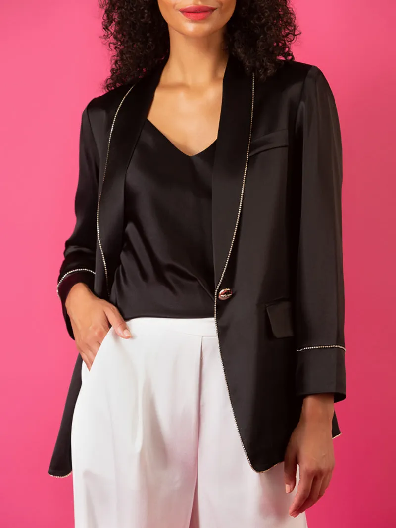 Sateen Blazer with Crystal Lapel