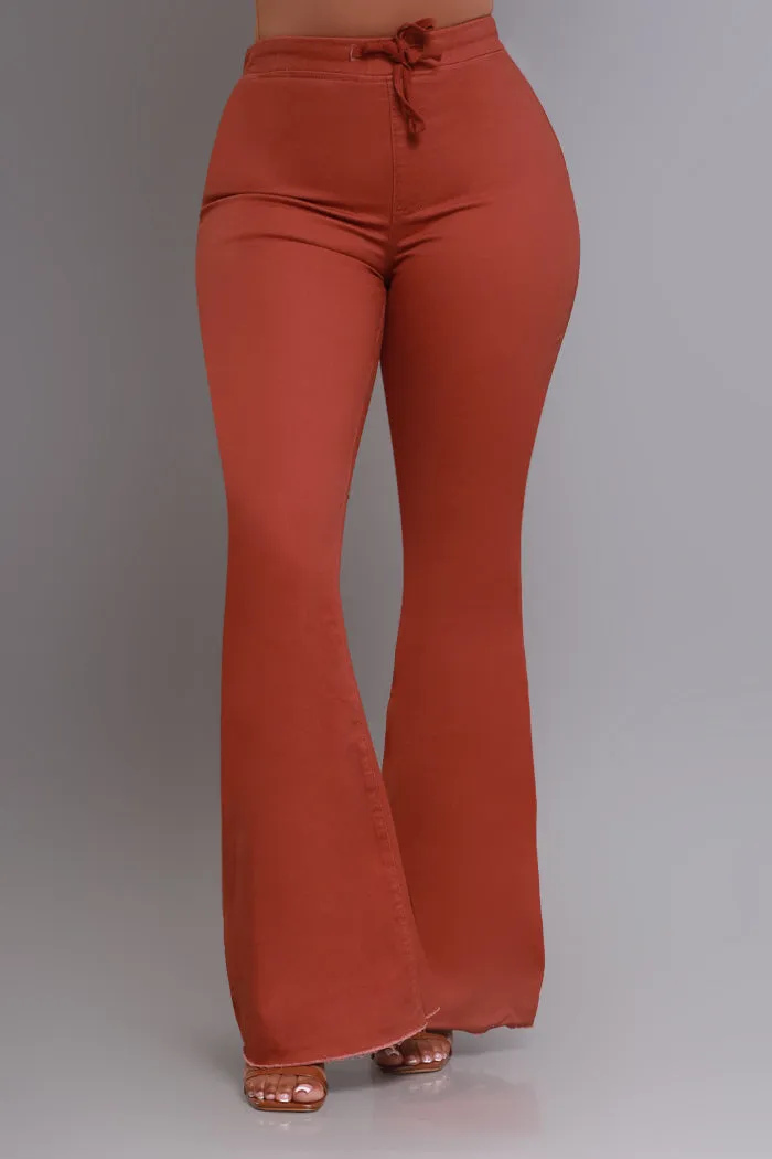 Seek Shelter High Rise Pull-On Flared Pants - Red Wood