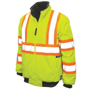 Tough Duck Men's Hi Vis Bomber Jacket SJ26 - CSA Poly 300D Ripstop, Waterproof, Breathable, Sherpa Lined, Reflective, Durable, Multi-Pocket Workwear | Sizes XS-5XL