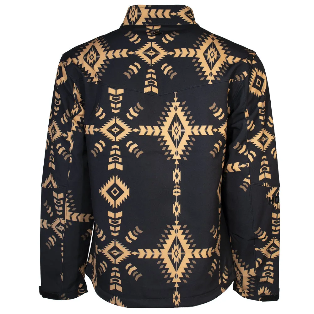 Youth "Hooey Softshell Jacket" Black/Tan w/Aztec Pattern