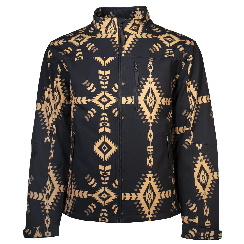 Youth "Hooey Softshell Jacket" Black/Tan w/Aztec Pattern